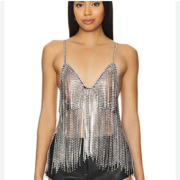 H:ours Ilona Rhinestone Top Black and Clear Size M/L - Picture 1 of 7